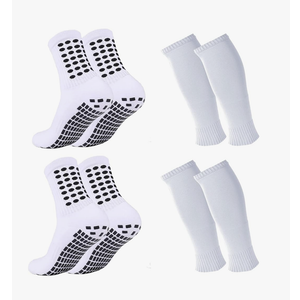 2 Set Kids Grip Soccer Socks with Shin Guard Sleeves Non Slip Soccer Leg Sleeve Socks for Boys Girls