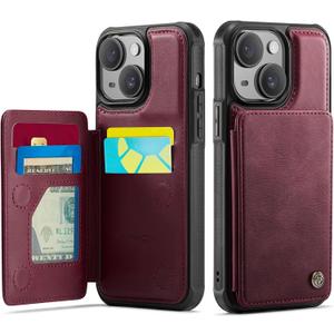 Vinich for iPhone 15 Plus Wallet Case with Card Holder, RFID Blocking Credit Slots Kickstand Shockproof Phone Cover Fit for iPhone 15 Plus 6.7" Burgundy