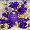 Purple and Gold Balloons Arch Kit, Dark Purple Gold Balloons Garland with Purple Mylar Explosion Star Balloons, Metallic Light Champagne Balloon Violet Royal Balloon for Adults Prom Luxury Decorations