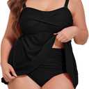 Kisscynest Women Plus Size Tankini Swimsuits Two Piece Flowy Swimdress Tummy Control Bathing Suit, 4XL (Black)