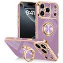Tnarru Designed for iPhone 17 Pro Case with Ring Stand, 360° Rotatable Holder Support Magnetic Car Mount Soft TPU Plating with Full-Covered Lens Protection Phone Case for iPhone 17 Pro Purple