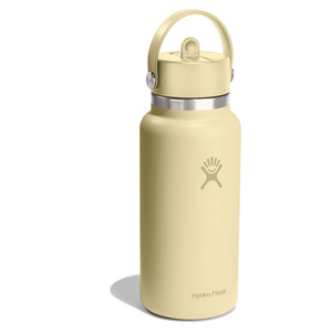 HYDRO FLASK Wide Mouth vacuum insulated stainless steel water bottle with leakproof closeable straw lid for cold water drinks, sports, travel, car and school (Starlight), 32 oz