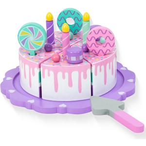 Toddler Cake Toys for Toddlers 2-5,Wooden Pretend Play Food Fake Birthday Cake,Tea Party Learning Kitchen Gift Toy for Boys Girls (Cookies Cake)