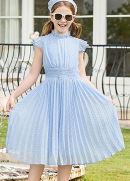 PATPAT Girls Casual Ruffle Sleeves Dresses A-line Elegant Midi Party Dress 12-13 Years, Blue