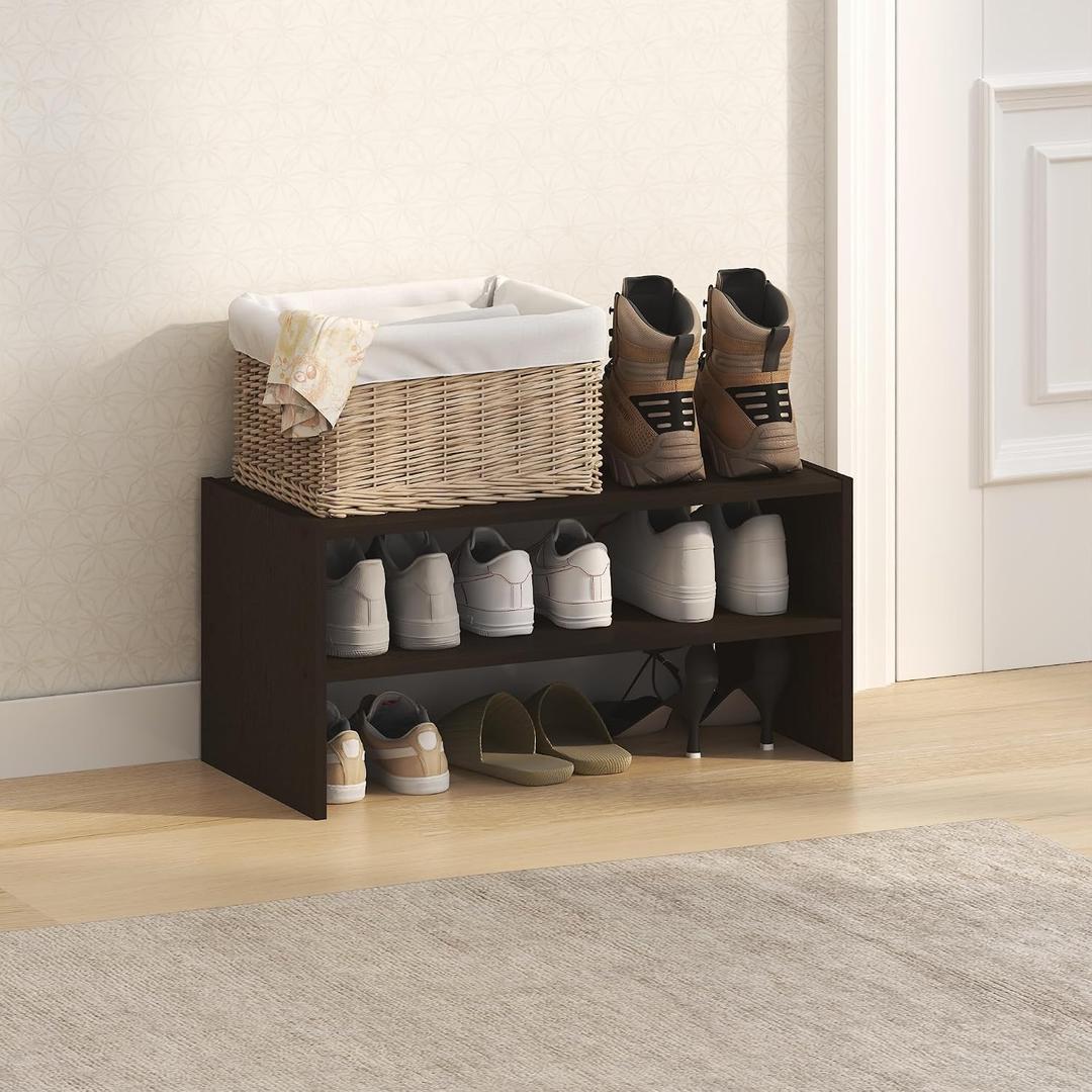 Furinno Fano Shoe Rack, 24-Inch Width Shoe Organizer, Stackable, Black Oak