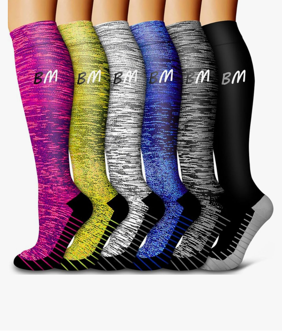 6 Pack Copper Compression Socks for Women and Men Circulation-Best Support for Medical, Running,Nursing,Athletic L/XL