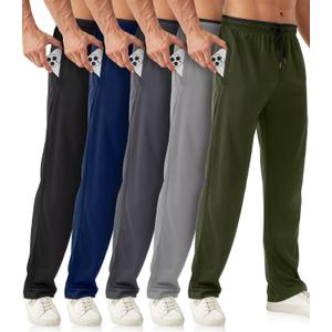 Mens Sweatpants with Zipper Pockets 5 Pack Mens Joggers for Men Open Bottom Mesh Athletic Pants for Workout,Running Black,dark Gray,light Gray,navy,army Green, X-Large