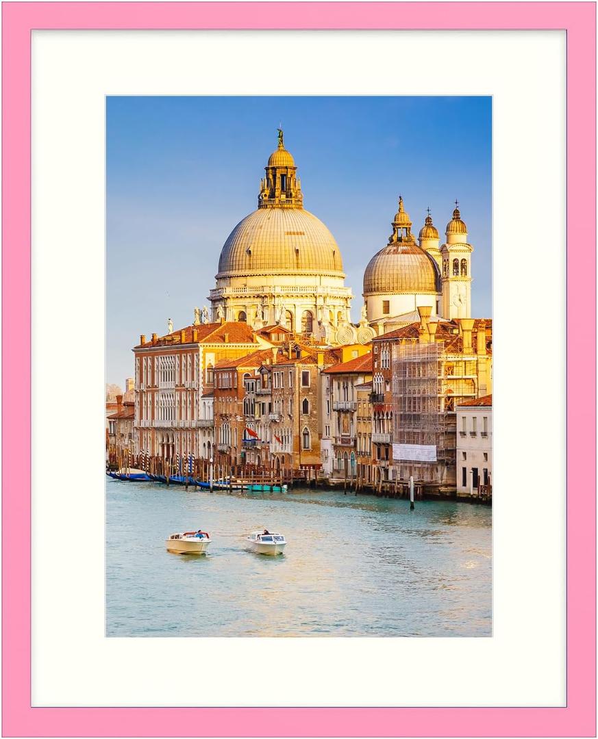 Wyooxoo 16x20 Picture Frame Pink Solid Wood Photo Frames Display Pictures 12x16 with Mat or 16x20 Without Mat Colorful Frame For Horizontal Vertical Wall Mounting