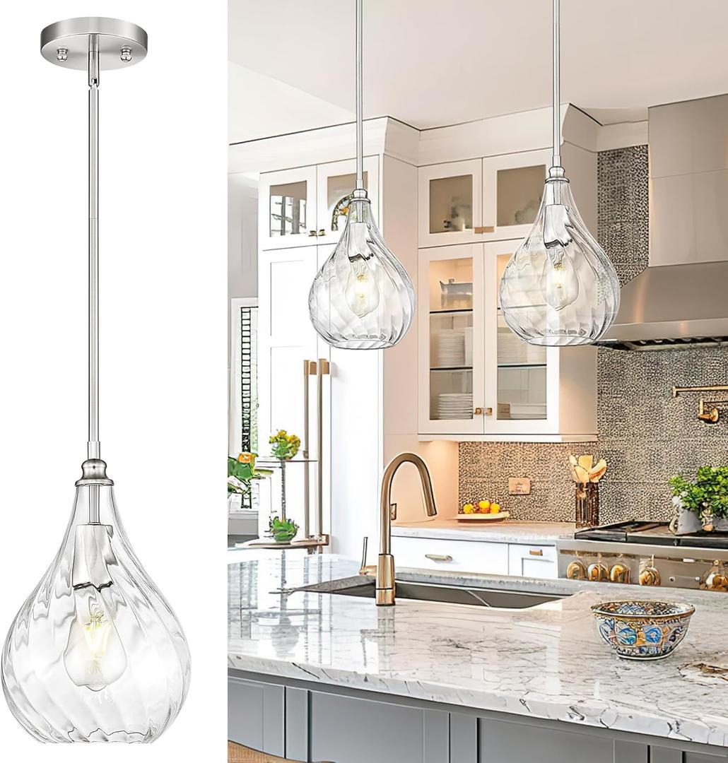 TENGXIN 8 Inch Hanging Pendant Lights,Island Lights for Kitchen,Brushed Nickel Finished Hammered Pendant Light,Farmhouse Pendant Light for Dining Room,Bedroom,TXPLBN12-L