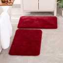 MIULEE Set of 2 Non Slip Shaggy Bathroom Rugs Extra Thick Soft Bath Mats Plush Microfiber Absorbent Water for Tub Shower Machine Washable (Red, 16x24 inches) (16''x24'')