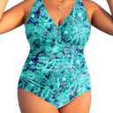 Aqua Eve Women Plus Size One Piece Swimsuits V Neck Tummy Control Bathing Suits Retro Ruched Swimwear (16 Plus, Blue Paisley)