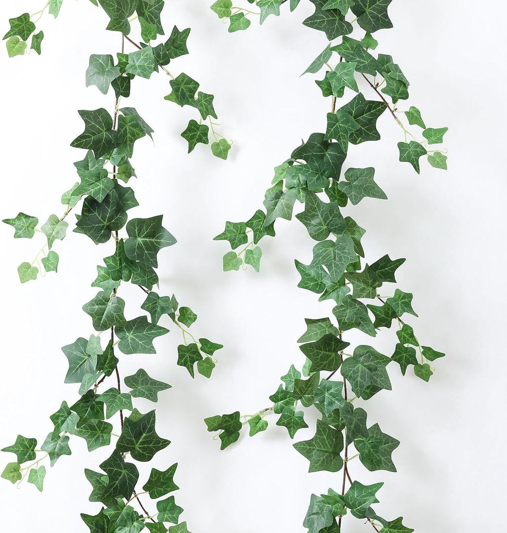 Mizii 2 Strands Artificial Vines Ivy Garland 79" Fake Vine with Silk Green Leaves Faux Hanging Plants Greenery Decoration for Outdoors Party Wedding Indoor Mantle Bedroom Home Decor (Ivy)