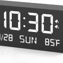Wooden Digital Alarm Clock for Bedroom - Desk Clock with Date, Day of Week, Temperature, Dual Alarms, Dimmer, USB Port Charge, DST, Adjustable Volume for Living Room/Office Wood Decor (Black)