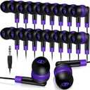 Kanayu 100 Pack Wired Earbuds Bulk for Classroom Ear Headphones Wired Basic Student Earbuds No Microphone with 3.5mm Jack for Class Laptop School Library, Individually Bagged (Purple)