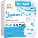 By Nature 2% Hyaluronic Acid Sheet Face Mask for Dry, Dehydrated & Sensitive Skin Hydration Boost with Prickly Pear & Squalane Made in New Zealand Pack of 12