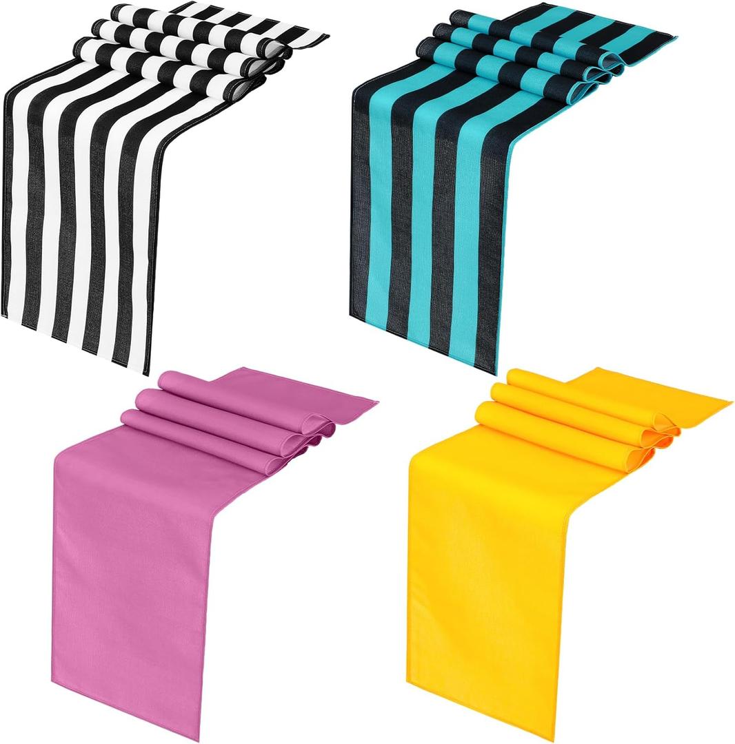 4 Pack Striped and Plain Christmas Table Runner 13 x 72 Inch Linen Tabletop Runner Xmas Table Cloth Cover Supplies for Indoor Outdoor Kitchen Dining Christmas Party Dinner Gatherings Decor
