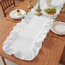 HunnmingRe White Ruffled Table Runner 72 inch Scalloped Table Runner Cotton Flounces Washable Shabby Farmhouse Rustic Home Kitchen Decoration for Wedding Rectangle Bride Shower Christmas Party