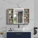 OKYSAI Defogging Mirror Cabinet, LED Mirror Door with Touch Switch, 35" L x 27.6" W, 6 Open Shelves, Multifunctional Storage Cabinet, Wall Mounted Aluminum Frame Lighting, Bathroom,Toilets(Khaki)