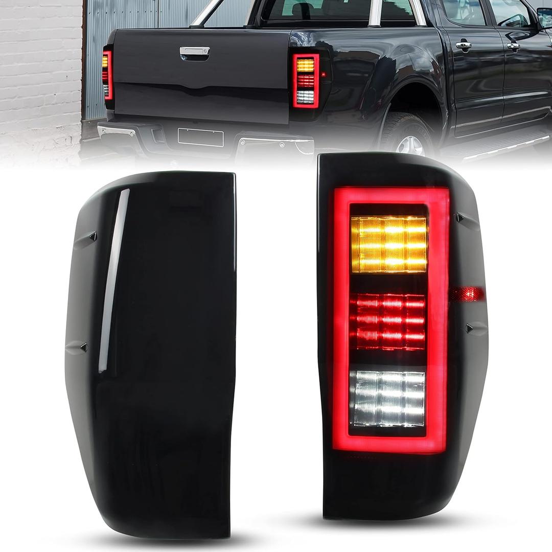 KEWISAUTO LED Tail Lights for Ford Ranger 2012-2018, Smoked Black Full LED Taillights Rear Brake Stop Lamps Assembly for Ford Ranger 2012-2018 Accessories (2PCS, Passenger & Driver Side)