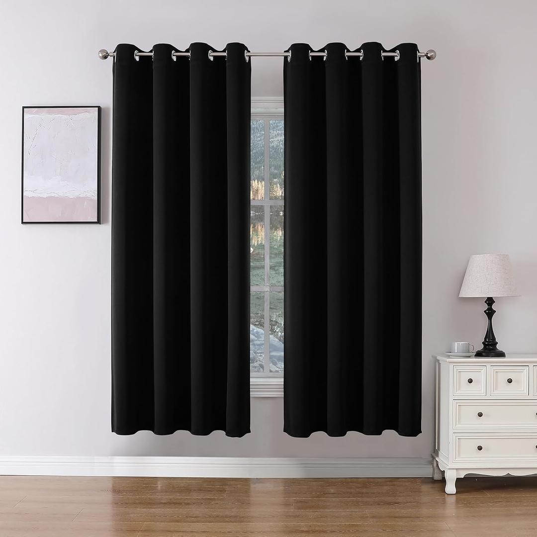 Joydeco Blackout Curtains 72 Inch Length 2 Panels Set, Thermal Insulated Long Curtains& Drapes 2 Burg, Room Darkening Grommet Drapes for Bedroom Living Room Window (Black, W52 x L72 Inch)