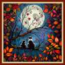 Joyhoor Stamped Cross Stitch Kits for Beginners, Needlepoint Kits for Adults, 11CT Counted Embroidery Kits-Cats Admiring The Moon 18x18 inchs (Artstyle07)