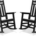 LUE BONA Outdoor Rocking Chairs Set of 2, Weather Resistant Poly Plastic Rocker, 350lb Heavy Duty, Oversized Porch Rocker for Adult, High Back Smooth for Outdoor & Indoor, Black