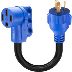 3 Prong 30 Amp to 50 Amp RV Generator Adapter Cord,NEMA L5-30P to 14-50R Electrical Adapter,10/3 Gauge Generator Cord Heavy Duty with LED Power Indicator,12 inch