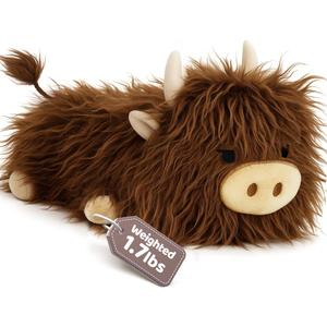 Puffpals Weighted Plush, Cute Highland Cow Weighted Stuffed Animal with Beads, Soft Sensory Plush Pillow Toy for Kids & Adults (13.4in, 1.7lbs)