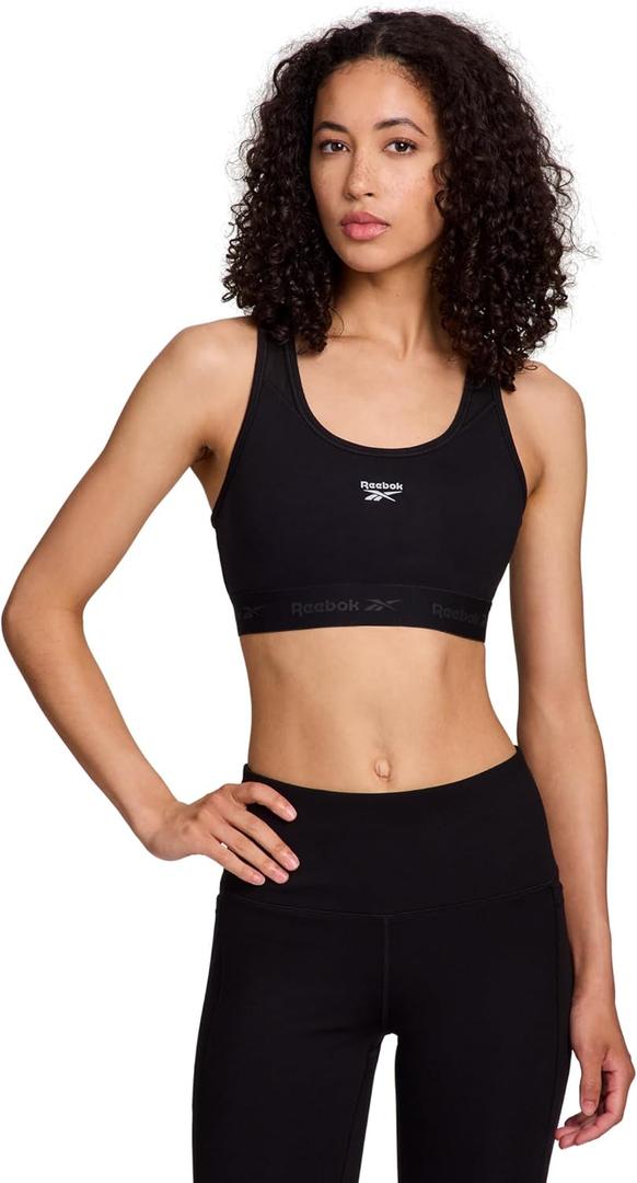 Reebok High Speed Women's Medium Impact Sports Bra - with Removeable Cups & Elastic Hem Band (Black, S)