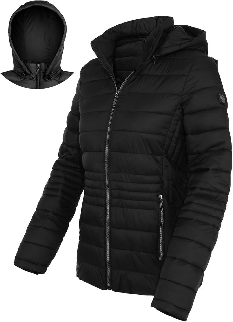 Women's Lightweight Puffer Jacket Hooded Short Packable Down Jacket Winter Coats for Women, Black S