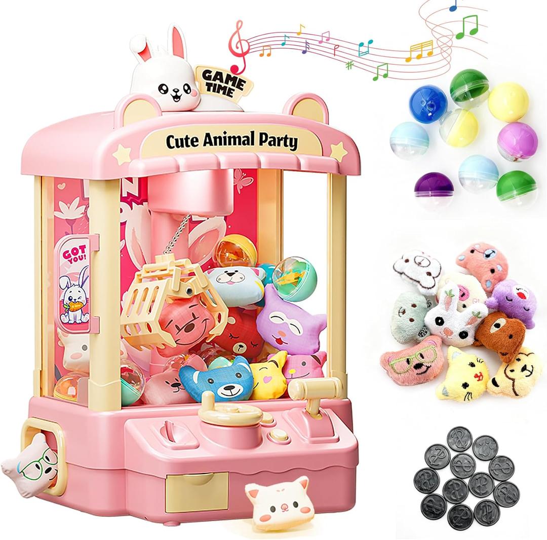 Claw Machine for Kids, Mini Rabbit Vending Machine with Sound, Candy Grabber Prize Dispenser Toy with Mini Plush Toys and Balls Electronic Arcade Game for Girls Boys Ages 3-8, Birthday