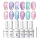 PEACECOLOR Cat Eye Gel Nail Polish Magnetic Shimmer Pearl Nail Polish with Magnet 6 Colors Spring Cateye Gel Polish Iridescent Chrome Mermaid Drawing Swirl Shell Thread Effect Gifts for Women