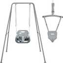 FUNLIO 2 in 1 Swing Set for Toddler & Baby Jumper, Heavy Duty Kids Swing & Bouncer with 4 Sandbags, Foldable Metal Stand for Indoor/Outdoor Play, Easy to Assemble and Store - Grey