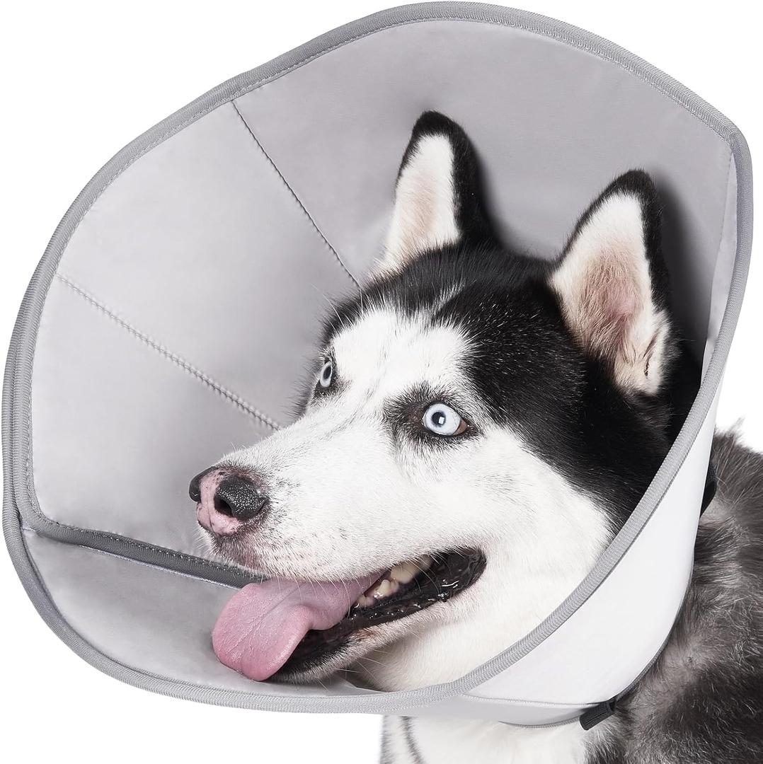 BARKLESS Dog Cone, Soft Cone for Dogs After Surgery to Stop Licking, Alternative to Recovery Collar for Large Breeds, Adjustable Elizabethan Collar for Neutering and Wound Care (XL (Neck: 17-20.5"), Grey)