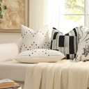 YCOLL Boho Spring Throw Pillow Covers 22x22 Set of 2 Neutral Woven Decorative Pillowcases Cotton Tufted Couch Pillows Modern Farmhouse Cushion Covers for Sofa Couch Bed Living Room Home Decor, Black