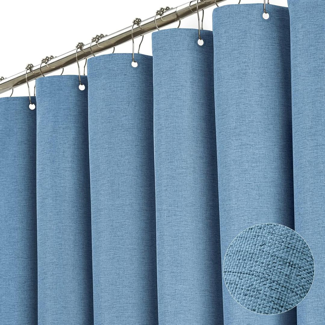 BTTN Blue Fabric Shower Curtain, Linen Textured Heavy Duty Waterproof Cloth Shower Curtain Set with 24 Plastic Hooks, Simple Hotel Luxury Decorative Shower Curtain for Bathroom, 72x72, Moonlight Blue