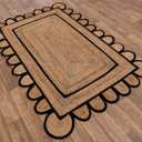 Scalloped Natural Jute Area Rug for Bedroom Living Room, Kitchen, Patio, Hallway, Entryway, Indoor, Outdoor, Farmhouse, Morden Carpet, Door Mat Black, 3x4 ft.