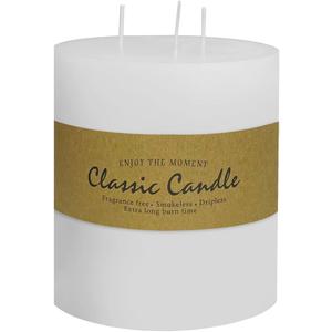 3 Wick White Extra Large Pillar Candle, 6" x 6", Unscented, Dripless, Smokeless, and Clean-Burning. Approx. 120 Hours of Burn Time. Perfect for Weddings, Dinners, Christmas and Home Decor