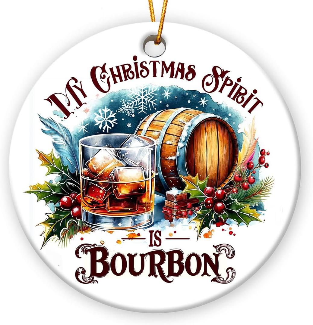 Bourbon Ornament 2025, Bourbon Gifts for Christmas Tree Decorations, Ceramic Ornaments for Hanging Christmas Decorations, Funny Gifts for Women Men, Funny Xmas Ornaments