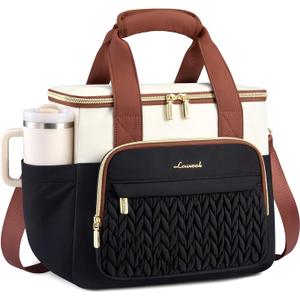 LOVEVOOK Lunch Bag Women, Insulated Wide Opening Adult Lunch Box for Women Work with Cup Holder, Large Lunch Cooler Tote Bag with Utensils Pocket for Office Campus Picnic Beach Mom Nurse Family
