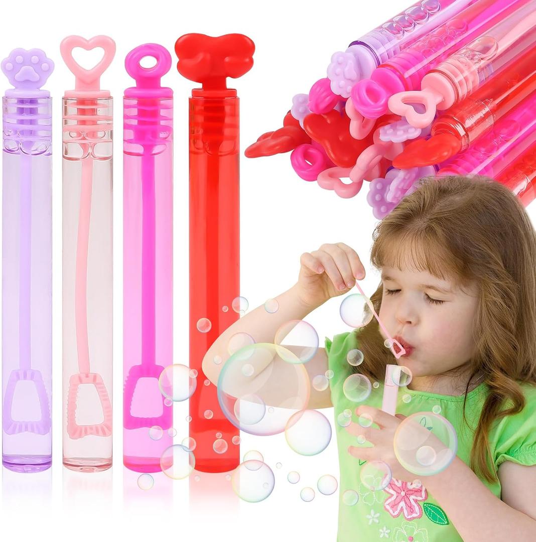 CCINEE 40pcs Spring Bubble Wands for Kids, Mini Bubbles Pink Party Favors Serving Bulk Heart Bubble Wands Spring Outing Valentines Day Gifts Exchange School Rewards Bubble Sticks