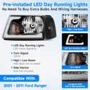 ELH LED DRL Headlight Assembly Fit For 2001-2011 Ranger With Corner Light 01 02 03 04 05 06 07 08 09 10 11 Ranger Headlamp Black Housing Clear Reflector