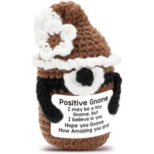 5 x Inspiring Crochet Animals Handmade Positive Gnome, Emotional Support Crochet Gift for Boy/Girl, Daughter Mom Grandma Women Birthday Gifts Ideas (Brown)
