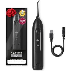 AquaSonic Icon Water Flosser for Teeth  Cordless Rechargeable Oral Irrigator  Waterproof, Portable Dental Cleaning with Jet Tip  Braces Home Travel - Onyx