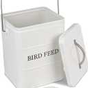 DEAYOU Pet Food Storage Tin with Lid, Metal Bird Seed and Feed Container with Serving Scoop, Treats Storage Canister Bin Can for Dogs, Cats Food, Coated Carbon Steel, Tight Fitting Lid, White, 5-6 Lbs