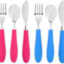 Elk and Friends Kids Silverware with Silicone Handle | Childrens Safe Flatware | Kids Utensils | Spoon + Fork + Knife set | 4 years+ | 6 Pieces