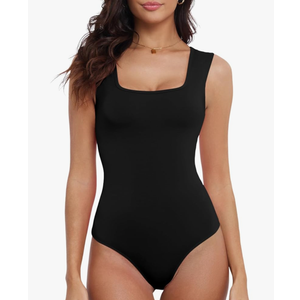 Women's Cute Square Neck Sleeveless Tank Tops Bodysuit Workout Top, XL