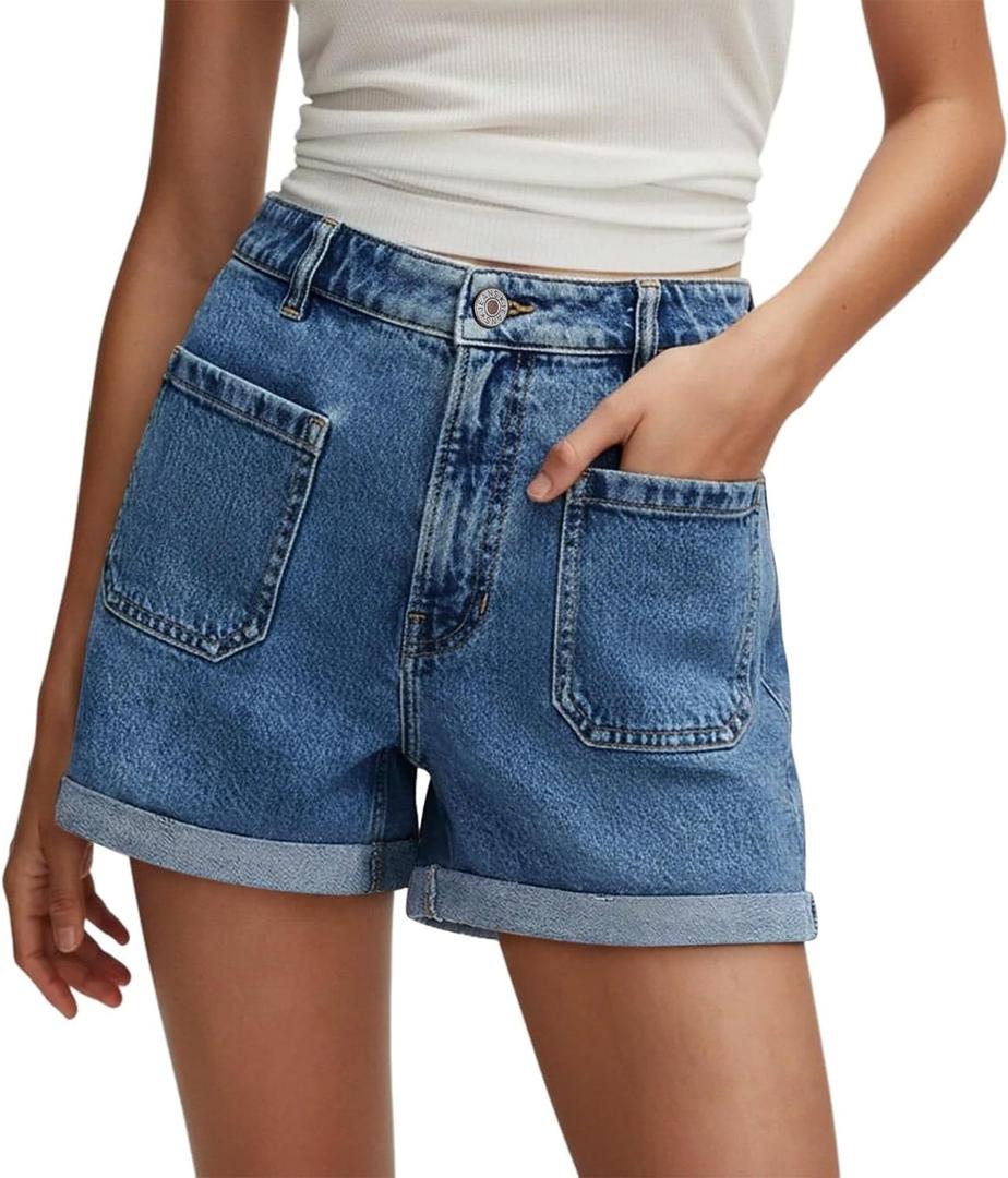 onlypuff Jean Shorts for Women Frayed Cut Off Denim Short High Waisted Ripped Distressed Mid Rise Trendy Summer Outfits