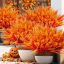 Artificial Fall Flowers for Outdoors 20 Bundles Faux Lavender UV Resistant Fake Monkey Grass Plants Plastic Autumn Mums for Indoor Outside Planter Porch Garden Window Box Decorations (Orange)