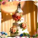 Wedding Cake Topper Flowers 3 Piece, Pre-made Flower Cake Decorations Cake Topper Artificial Rose Flowers for Wedding Cake Christening Birthday Baptism Baby Shower Party Home Decor